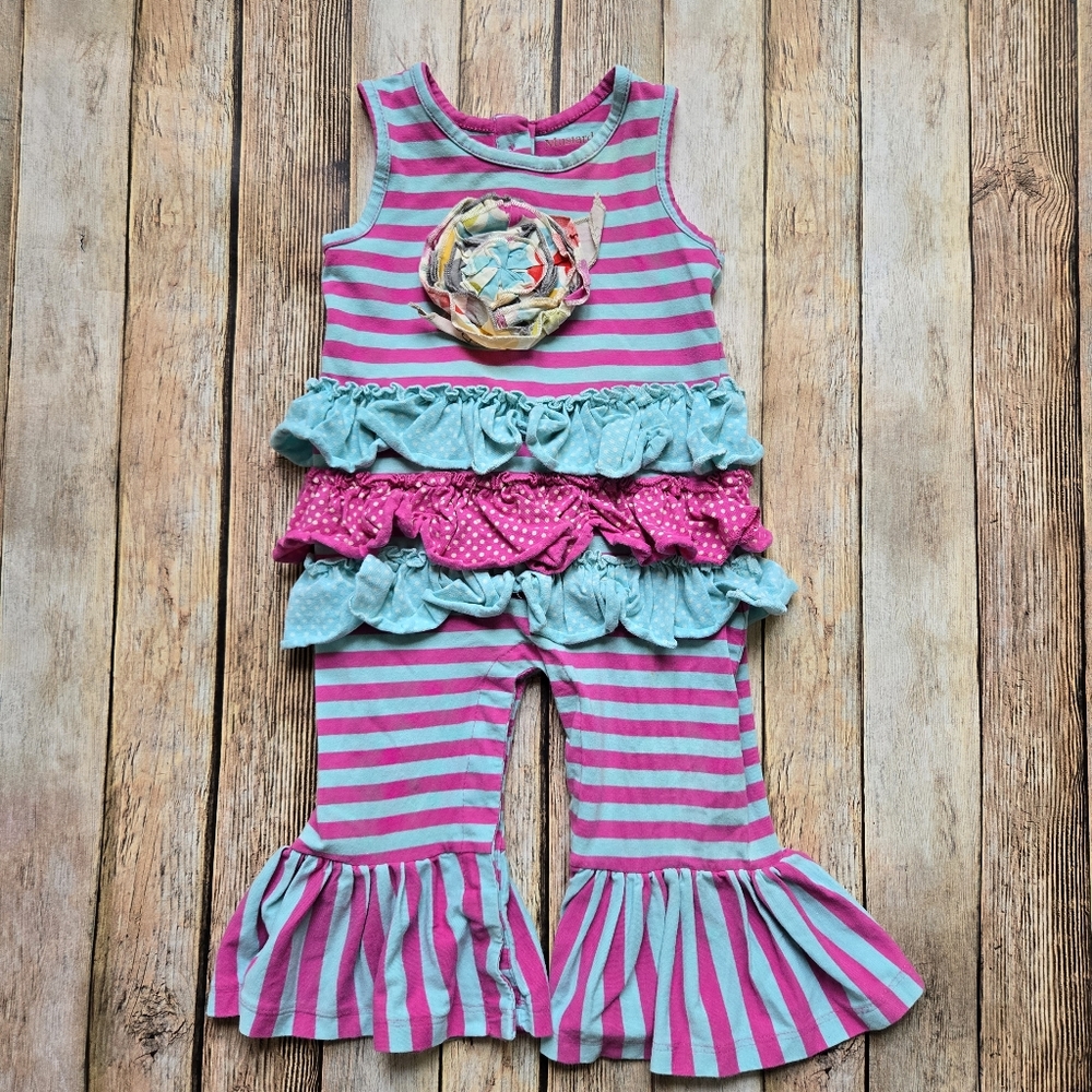 Mustard Pie Striped Ruffle Romper